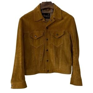 VTG Ibex of England Mens Brown Suede Button up Trucker Jacket Cowboy Rodeo 42